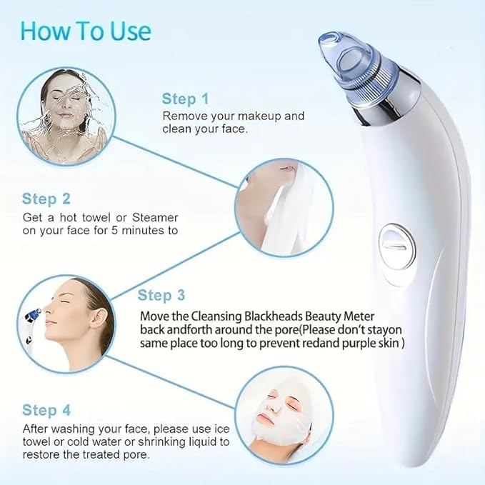 4 In 1 Multi-Function Blackhead Whitehead Remover Device Facial Cleansing Tool ,Skin Cleaner,Pimple Removal Tool,For Men & Women(White)