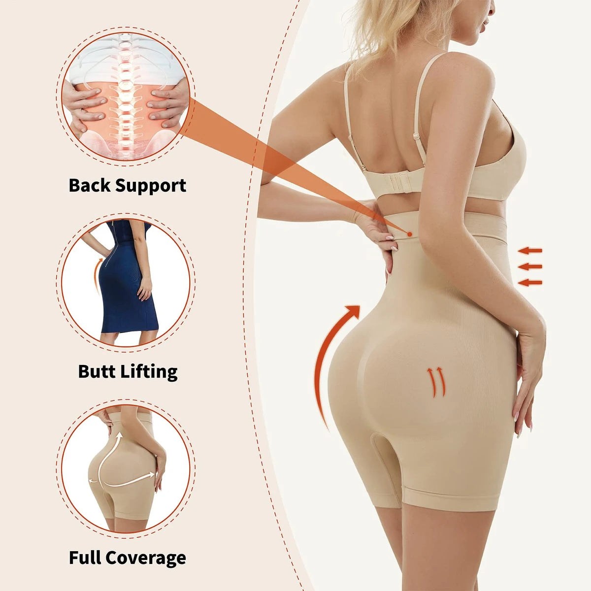 Shapewear for Women Tummy Control High Waisted Body Shorts Shapewear (Beige)
