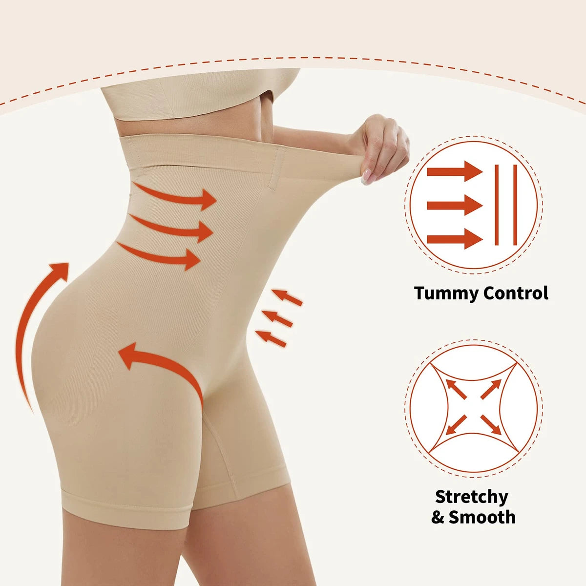 Shapewear for Women Tummy Control High Waisted Body Shorts Shapewear (Beige)