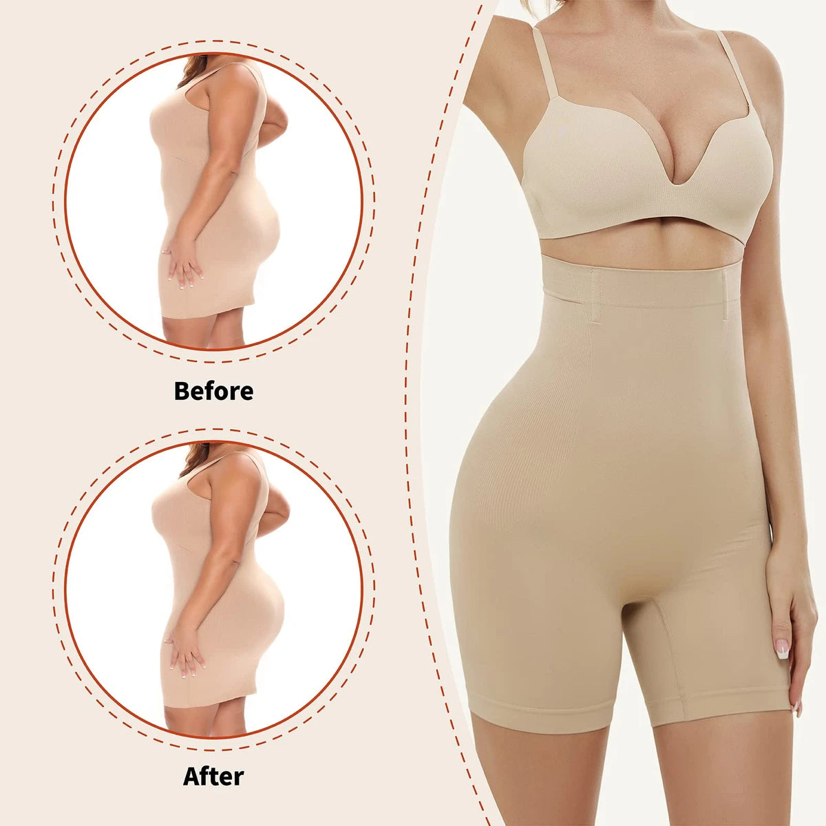 Shapewear for Women Tummy Control High Waisted Body Shorts Shapewear (Beige)